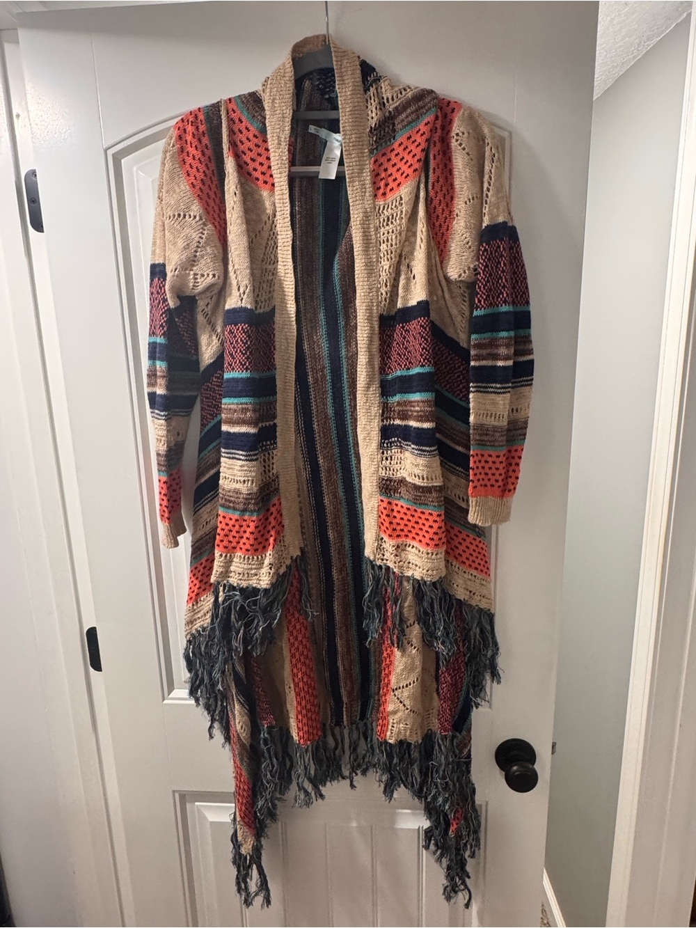 Maurices Multicolor Striped Fringe Knit Cardigan